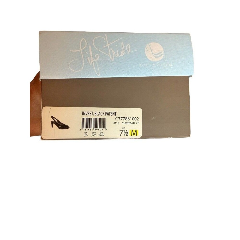 Life Stride Soft System Invest Black Patent Slingback Peep Toe Heels Womens 7.5 - Picture 6 of 6